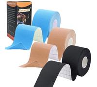 ANAMPION Tape Kinesiologie 3 Rouleaux, Bande Kinesiologie Tape pour la Physique, Imperméable Kinesio Tape pour Les Genou, Coude et l'épaule (Noir+Bleu+Couleur de peau, Noncoupés 3 Rouleaux)
