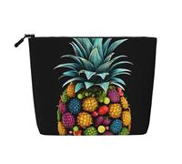 Ananas coloré - Trousse de maquillage à thème - Trousse de maquillage étanche en chanvre pour voyage, usage quotidien et cadeaux (24,1 x 17 x 5,1 cm), Noir , Taille unique