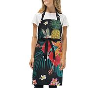 Ananas De Fleur Tropicale Tablier Peinture de Cuisine Tabliers de Bavette pour Serveuse La Cuisson Des Hommes Enfant en Avec Sangle Réglable pour Le Cou et 2 Poches