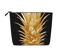 Ananas doré - Trousse de maquillage à thème - Trousse de maquillage étanche en chanvre pour voyage, usage quotidien et cadeaux (24,1 x 17 x 5,1 cm), Noir , Taille unique