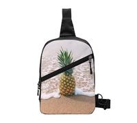 Ananas On Beach Sac de sport pliable en bandoulière, léger avec plusieurs poches, tissu polyester résistant à l'eau, sac à dos de voyage compact