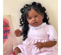 Anano Bebe Reborn Afro Américain 24 Pouces 60cm Poupée Reborn Très Réaliste Bébé Fille Porcelaine Bebe Reborn Qui Ressemble a des Vrais avec des Cheveux Longs