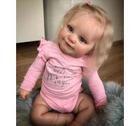 Anano Bébé Reborn Fille Poupée De Corps en Vinyle Souple Lavable 50CM Sourire Bébé Reborn Renaître Poupée Fille Qui Ressemble A des Vrais Yeux Ouverts Blonds Bouclés