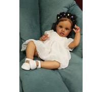 Anano poupée bébé Mignon Reborn Noir, 24 Pouces Bicolore poupée Nouveau - né Souple Vie réelle Tout - Petit Reborn Baby Lottie pour Les Enfants de 3 Ans +