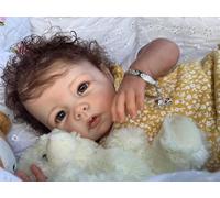 Anano Poupée Bébé Reborn Réaliste 50cm Poupon Vrai Bébé Reborn Qui Ressemble a des Vrais Bebe Reborn Naissance Fille Nouveau-né avec Robe Jaune Et Bracelet Cadeaux pour Enfants 3+