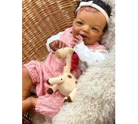 Anano Poupée Reborn Bébé Fille Silicone 50 Cm - Corps Complet Anatomique Réaliste Peau Brune - Noir Afro-Américain Nouveau-né - Jouet Enfant 3 Ans Et Plus