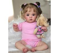 Anano Poupée Reborn Fille Cheveux Long 48cm Poupon Vrai Bébé Reborn Qui Ressemble A des Vrais Poupée Reborn Très Réaliste Bébé Fille Silicone Souple Poupée Porcelaine avec Tenue