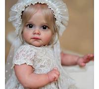 Anano Poupée Reborn Réaliste 60cm Doux Bébé Reborn Silicone Qui Ressemble A des Vrais Jouet Yeux Ouverts Renaître Poupée avec des Cheveux Gris Argentés