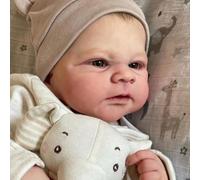 Anano Poupée Reborn réaliste en silicone pour garçon de 43,2 cm, yeux ouverts anatomiquement correct, poupée Reborn en vinyle avec cheveux peints