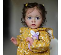 Anano Poupées Reborn pour bébé réaliste Missy 60 cm Poupées Reborn pour bébés nouveau-nés qui ressemblent à de vrais yeux ouverts avec barboteuse jaune pour enfants 3+