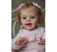 Anano Reborn Bébé Poupée Fille Grand Qui Ont L'air Réel Brun Cheveux Bébé Reborn Poupée Fille Souriant 60CM Réaliste Doux Yeux Ouverts Renaître Poupée Fille