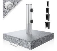 Anaterra® Pied Parasol en Granit - 30/25kg, Rond/Carré, Tube Acier INOX, roulettes et Poignée de Transport, Douilles d'Adaptation Incluses - Base, Socle, Support Carrée