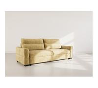 Anatole - Canapé droit 3 places convertible avec coffre en velours texturé - Jaune