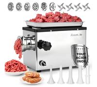 Anatole Hachoir a Viande Électrique Professionnel 1300W Acier inoxydable Intégral Farce à Saucisse Multifonctions avec 4/6/8/10/12mm/3-Trous Plaques de Broyage 1 Remplisseur de Saucisses 4 Lames 220V