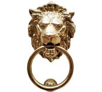 Anatolica Heurtoir de porte à tête de lion, 18 cm, laiton massif, période régence, laiton poli