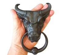 Anatolica Heurtoir de porte tête de taureau, laiton massif, 16,5 cm de haut, décoration de porte d'entrée (oxyde noir)