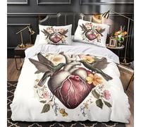 Anatomie du cœur Parure de Lit Microfibre Hypoallergique 3D Effet Confortable Illustration botanique Housse de Couette Super Douce Fermeture Éclair Léger for Garçons Adolescents Single（140x200cm）