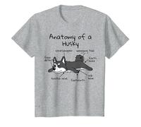 Anatomie d'un Chien Husky T-Shirt, Enfant, Gris Chiné, 12 Ans