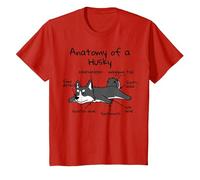 Anatomie d'un Chien Husky T-Shirt, Enfant, Rouge, 12 Ans