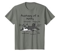Anatomie d'un Chien Husky T-Shirt, Enfant, Vert Kaki chiné, 3 Ans