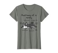 Anatomie d'un Chien Husky T-Shirt, Femme, Vert Kaki chiné, S