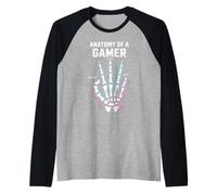 Anatomy of A Gamer Skeleton Hand Funny Gamers Manche Raglan