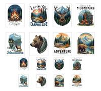 ANATTASOUL 16 Pcs Transferts Thermocollants pour T-Shirts Aventure et Camping Transferts DTF Prêts à Appliquer, Décalcomanies Lavables pour Vêtements, Chapeaux, Sacs, DIY Créations