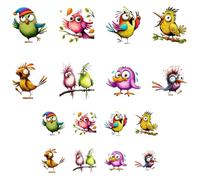 ANATTASOUL 16 Pcs Transferts Thermocollants pour T-Shirts Oiseau Drôle Transferts DTF Prêts à Appliquer, Décalcomanies Lavables pour Vêtements, Chapeaux, Sacs, DIY Créations