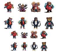 ANATTASOUL 16 Pcs Transferts Thermocollants pour T-Shirts Ours Et Graffiti Transferts DTF Prêts à Appliquer, Décalcomanies Lavables pour Vêtements, Chapeaux, Sacs, DIY Créations