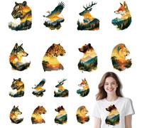 ANATTASOUL 16 Pcs Transferts Thermocollants pour T-Shirts Paysages d'animaux Transferts DTF Prêts à Appliquer, Décalcomanies Lavables pour Vêtements, Chapeaux, Sacs, DIY Créations