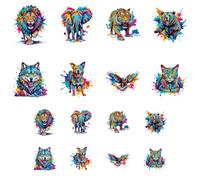 ANATTASOUL 16Pcs Bügelbilder für Textilien Bunte Tiere Bügelbilder Erwachsene 6.5 x 8 CM/18 x 22 CM Schnell & Einfach DIY Sticker zum Aufbügeln für Kleidung, Hosen, Hüte, Taschen