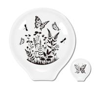 ANATTASOUL 2 Pcs Repose Cuillère Cuisine en Céramique 9 * 8.5cm, Support pour Ustensiles de Cuisine, Porte-Cuillère pour Spatules,Pinces, Cuillères à Café ou Ustensiles（Fleurs et Papillons）