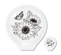 ANATTASOUL 2 Pcs Repose Cuillère Cuisine en Céramique 9 * 8.5cm, Support pour Ustensiles de Cuisine, Porte-Cuillère pour Spatules,Pinces, Cuillères à Café ou Ustensiles（Fleur）