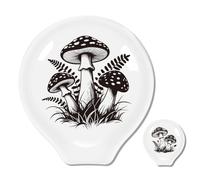 ANATTASOUL 2 Pcs Repose Cuillère Cuisine en Céramique 9 * 8.5cm, Support pour Ustensiles de Cuisine, Porte-Cuillère pour Spatules,Pinces, Cuillères à Café ou Ustensiles（Champignons et Fougères）