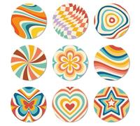 ANATTASOUL 9 Pièces Dessous de Verre Peinture, Motif Ondulé Groovy sous Verres Peinture Coasters, sous-Verres en Bois Couleurs, Été Dessous de Verre Rond pour Maison, Bar, Bureau