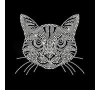 ANATTASOUL Chat Réaliste Motif Strass Thermocollant 29.7×21 CM Autocollant Fer Sur Cristal T Shirt Transfert de Chaleur Patch Strass thermocollant pour Veste Sacs Jeans Artisanat