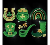ANATTASOUL Éléments de la Saint-Patrick avec Chapeaux Motif Strass Thermocollant 29.7×21 CM Autocollant T Shirt Transfert de Chaleur Patch Strass thermocollant pour Veste Sacs Jeans