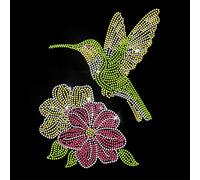 ANATTASOUL Fleurs De Colibris Et D'Hibiscus Motif Strass Thermocollant Autocollant Fer Sur Cristal T Shirt Transfert de Chaleur Patch Strass thermocollant pour Veste Sacs Jeans Artisanat