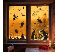ANATTASOUL Halloween Stickers Fenetre Fantôme de sorcière et chat Autocollant Fenetre Appliques Sticker pour Vitre Réutilisables de Porte Opaque Autocollant Vitre en Verre Electrostatic Double Face
