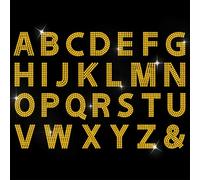 ANATTASOUL Lettres D'Or Motif Strass Thermocollant 29.7×21 CM Autocollant Fer Sur Cristal Lettre T Shirt Transfert de Chaleur Patch Strass thermocollant pour Veste Sacs Jeans Artisanat