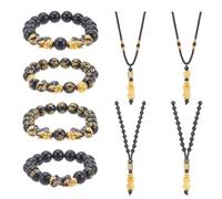 ANATTASOUL Lot de 8 colliers Feng Shui Pi Xiu Feng Shui - Ensemble de bracelets et de colliers en obsidienne noire - Bracelet Feng Shui pour femmes et hommes - Cadeau pour amis, famille, maman, Zinc