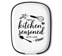 ANATTASOUL Repose Cuillère Cuisine en Céramique 15 * 11.5cm, Support pour Ustensiles de Cuisine, Porte-Cuillère pour Spatules,Pinces, Cuillères à Café ou Ustensiles（Cuisine pleine d'amour）