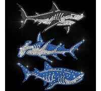 ANATTASOUL Requin Motif Strass Thermocollant 29.7×21 CM Autocollant Fer Sur Cristal T Shirt Transfert de Chaleur Patch Strass thermocollant pour Veste Sacs Jeans Artisanat