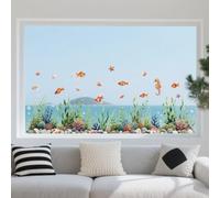 ANATTASOUL Stickers Fenetre Algues et poisson rouge Autocollant Fenetre Fleurs Printemps Appliques Réutilisables de Porte Vitre Fenêtre en Verre Antistatique Double Face