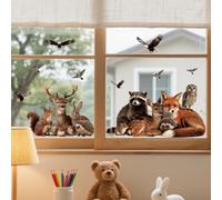 ANATTASOUL Stickers Fenetre Animaux de la Forêt Autocollant Fenetre Fleurs Printemps Été Appliques Réutilisables de Porte Vitre Automne Hiver Fenêtre en Verre Antistatique Double Face