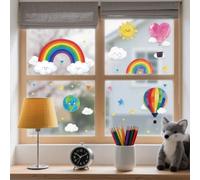 ANATTASOUL Stickers Fenetre Arc-En-Ciel Et Montgolfière Autocollant Fenetre Fleurs Printemps Appliques Réutilisables de Porte Vitre Fenêtre en Verre Antistatique Double Face