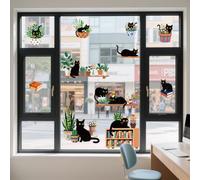 ANATTASOUL Stickers Fenetre Chat Noir Autocollant Fenetre Opaque Appliques Sticker pour Vitre Réutilisables de Porte Autocollant Vitre en Verre Electrostatic Double Face