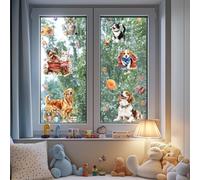 ANATTASOUL Stickers Fenetre Chien et Chat Autocollant Fenetre Fleurs Printemps Appliques Sticker pour Vitre Réutilisables de Porte Autocollant Vitre en Verre Antistatique Double Face