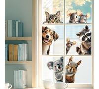 ANATTASOUL Stickers Fenetre Chien et Chat Écureuil Autocollant Fenetre Fleurs Printemps Appliques Sticker pour Vitre Réutilisables de Porte Autocollant Vitre en Verre Antistatique Double Face