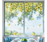 ANATTASOUL Stickers Fenetre Citron Autocollant Fenetre Fleurs Printemps Appliques Réutilisables de Porte Vitre Fenêtre en Verre Antistatique Double Face